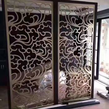 家具現代簡約屏風不銹鋼金色鏤空客廳金屬裝飾隔斷玄關港式