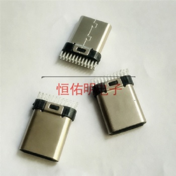 供應type-c 24P夾板公頭 鉚合插頭 寬間距背夾頭