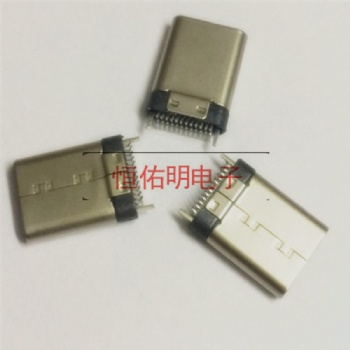 Type-c 24P立式雙貼公頭 帶接地固定腳鉚合款