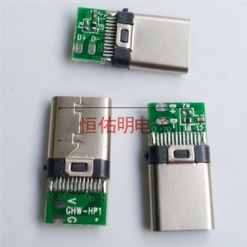 TYPE-C 帶板公頭 兩芯充電側焊式 側插公頭