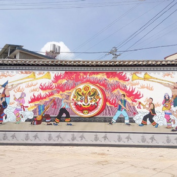 楚雄彝族文化火把節墻繪墻畫錦泰彩繪墻體彩繪彝族文化手繪墻繪墻畫制作
