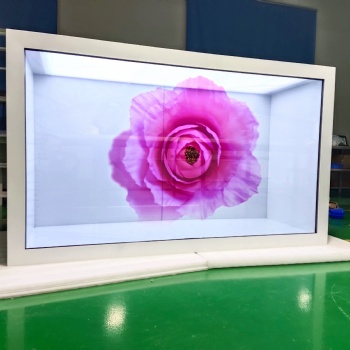 東莞惠華廠家75寸透明液晶觸摸展示柜