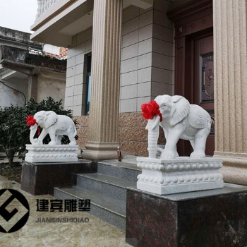 門口石象雕塑河北精美石雕大象小象雕刻廠家