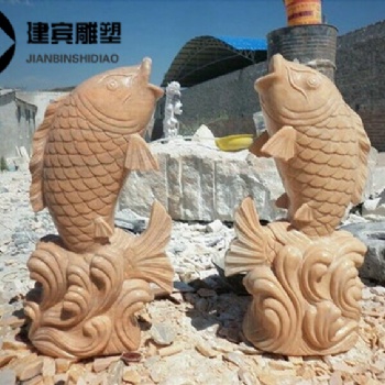 噴水石頭魚別墅庭院水景鯉魚雕塑石雕吐水魚圖片
