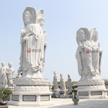 承接大型佛像雕刻滴水觀音石雕 寺院三面觀音雕刻