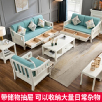 簡歐白色實木沙發冬夏兩用
