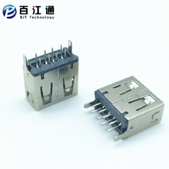 180度直插USB母座 黑膠H=12.0mm USB 雙面正反插 LCP黑膠耐高溫