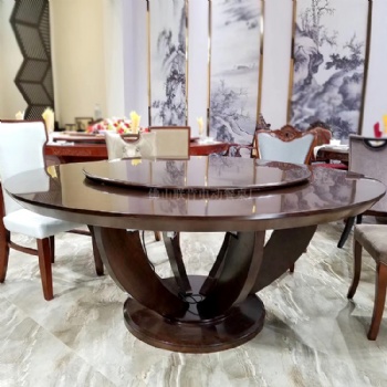 大理石圓形轉(zhuǎn)盤酒店餐桌椅 現(xiàn)代輕奢餐桌椅可定制