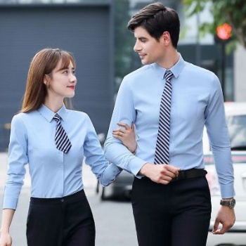 商務(wù)職業(yè)長袖襯衫平紋莫代爾純色男女修身正裝襯衫定制印LOGO