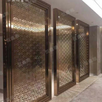 售樓部不銹鋼激光焊接隔斷拉絲玫瑰金屏風(fēng)