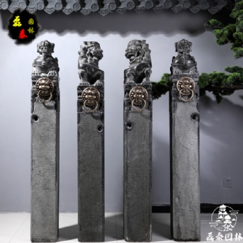 仿古做舊石雕拴馬樁四方神獸石柱磊泰園林廠家出售