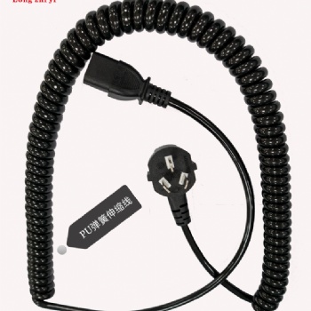 廠家直供國標插頭帶彈簧線 PU彈簧伸縮電線 國標三插頭AC電源線