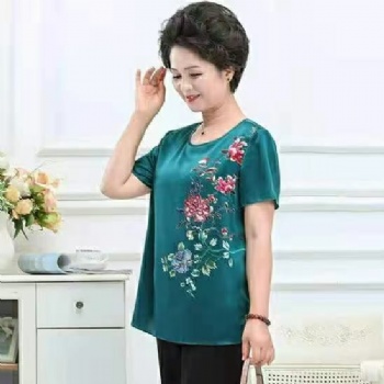 成都服裝女裝批發(fā)空維福仿真絲夏小衫短款印花品牌折扣女裝