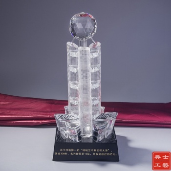雅安建筑落成禮品、大樓建成慶典紀念品、水晶樓模擺件廠家