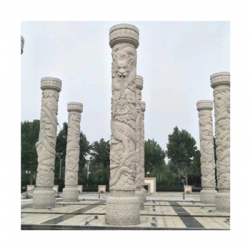 漢白玉大理石柱子青石祥云盤龍柱，廣場庭院石雕龍柱