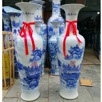 開業禮品大花瓶加字，景德鎮陶瓷器大花瓶，手繪青花山水落地大花瓶