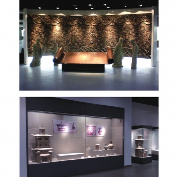 收藏館低反射玻璃文物柜制作-電動平移門博物館展柜廠
