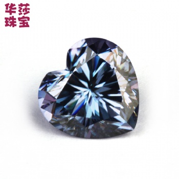 華莎新品深藍色心形莫桑石裸石 美國鍍色異形莫桑石合成寶石