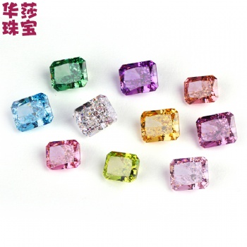 華莎出品彩色長方倒角冰花切鋯石 高碳鉆仿真鉆**飾鑲嵌立方氧化鋯