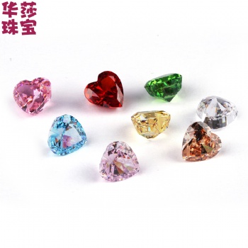 肥心形高碳鉆冰花切彩色 梧州人工寶石批發**飾鑲嵌戒面合成高碳鉆