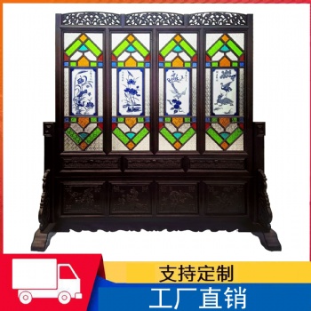 明清彩色鑲嵌玻璃滿洲窗家具家用客廳工藝美術家私餐廳酒吧隔斷