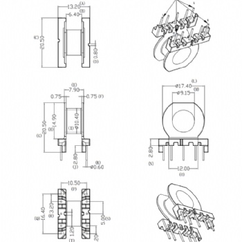 HXB-EQ2038臥式5+5針高頻變壓器電木骨架