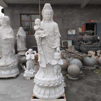 漢白玉石雕送子觀音寺廟佛像古建傳統人物雕像菩薩供奉雕塑制作